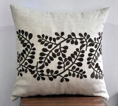 Leaves Throw Pillow Cover, Natural Linen Pillow Brown Leaves Embroidery, Floral Bedding, Floral Pillow Shams, Leaf Cushion, Toss Pillow Cuff Embroidery, Neutral Decorative Pillows, Large Decorative Pillows, Leaves Embroidery, Red Decorative Pillows, Botanical Pillow, Creative Pillows, Cushion Embroidery, Brown Leaves