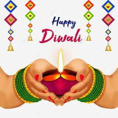 happy diwali greeting card with hand holding lit candle, festival, celebration, festive png and psd