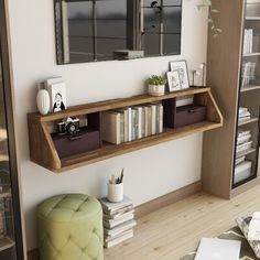 a living room filled with furniture and a book shelf