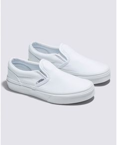 Vans | Kids Classic Slip-On True White Shoes White Vans Shoes, White Slip On Vans, Flower Boy, Vans Kids, Vans White, White Vans, Vans Slip On, Flower Boys, White Slip