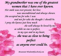 a poem written in pink with flowers on the bottom and words above it that read, my grandmother was one of the greatest women that i have ever known