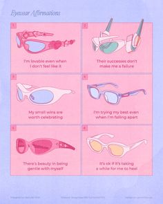 the instructions for swimming goggles are shown in pink and blue, with different colors