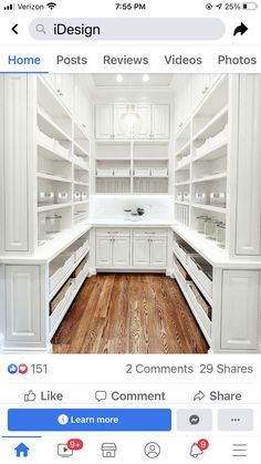 the instagram page on instagram shows an empty kitchen with white cabinets and wood floors