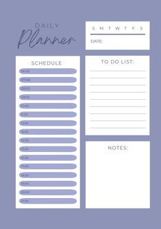 the daily planner printable is shown in purple and white with black lines on it