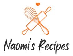 the logo for naom's recipes, with two whisks in it