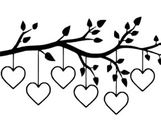 a tree branch with hearts hanging from it