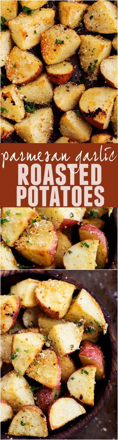 roasted potatoes with parmesan and garlic on top