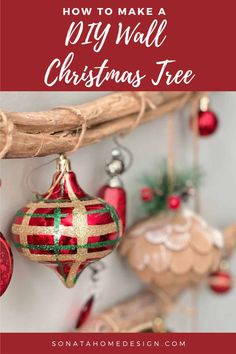 Christmas ornaments hanging from diy wall Christmas tree branch Diy Wall Tree, Diy Wall Christmas Tree, Winter Entertaining, Wall Tree, Simple Holiday Decor, Thrifted Decor, Wall Christmas Tree, Thrift Store Decor, How To Clean Silver