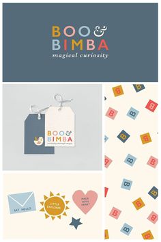 the logo for boo's bimba is shown in three different colors and shapes