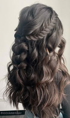 24. Crown Braided & Pull Trough Half Up There are unlimited hairstyles for long hair and Half up half down hairstyles  is one of... Aesthetic Hair Color, Bridal Hair Half Up, Hair Styles For Short Hair, Bridemaids Hairstyles, Styles For Short Hair, Wedding Hair Half, Tips Hair, Drawing Hair, Bridesmaid Hair Makeup