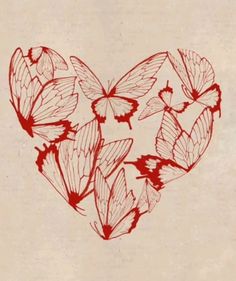 a heart with many butterflies in the shape of a heart on a piece of paper