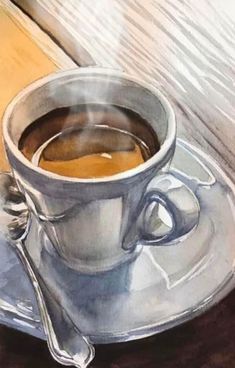 a painting of a cup of coffee on a saucer