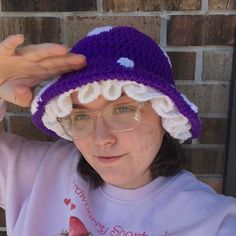 It's purple. Just purple :). Super happy with how this cute and simple perfectly purple mushroom bucket hat turned out .Hat is made with 100% acrylic yarn.  It will fit a size SM-MED adult. Brim measures 12x12", and 10" from top to bottom. PATTERN: https://www.etsy.com/listing/1214412536/pattern-mushroom-fairy-bucket-hat?ref=shop_review Just Purple, Mushroom Bucket Hat, Purple Mushroom, Owensboro Ky, Mushroom Fairy, Super Happy, Bucket Hats, Acrylic Yarn, Caps Hats