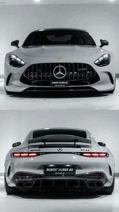 the front and back view of a mercedes sports car