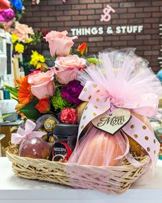 a basket filled with lots of different types of food