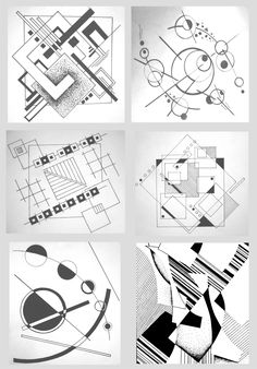 four different black and white images with lines on them, each depicting an abstract design