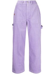 lilac purple cotton corduroy strap detailing belt loops high-waisted straight leg front button fastening two side slash pockets two rear patch pockets Purple Pants, Corduroy Trousers, Dickies Pants, Lilac Purple, Pants Straight, Dream Wardrobe, Straight Leg Pants, Bottoms Pants, Womens Bottoms