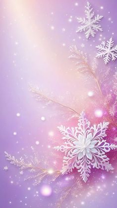 snowflakes are floating in the air on a purple background