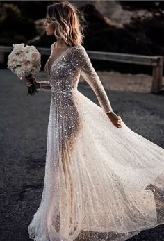 Sparking white See-Through Bing Bling Bridal Dress Long Sleeves Wedding Dresses sold by Vickidress on Storenvy Wedding Dress Rose, Sukienki Maksi, Rhinestone Wedding Dress, Crystal Wedding Dress, Wedding Dress Sequin, 파티 드레스, Sequin Wedding, Breathtaking Wedding, Dream Wedding Ideas Dresses