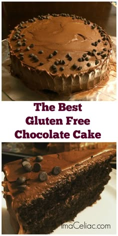 the best gluten free chocolate cake with chocolate chips and frosting on top