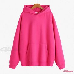 Qteee - Loose Fit Velvet Hooded Sweatshirt - High Street, Heavyweight, New Design, Thick Jacket-style Hooded Solid Color Top For Streetwear, Hooded Top For Streetwear, Sporty Pink Sweatshirt With Pockets, Pink Hooded Hoodie With Pockets, Pink Crew Neck Hoodie With Kangaroo Pocket, Pink Winter Hoodie Sweater, Pink Fleece Hoodie With Kangaroo Pocket, Pink Fleece Hoodie With Ribbed Cuffs, Pink Hooded Sweater For Streetwear