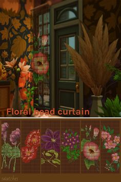 the floral bead curtain is shown in different colors