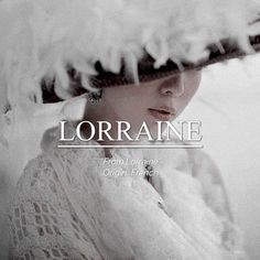 a woman wearing a hat with feathers on it's head and the words lorraine above her