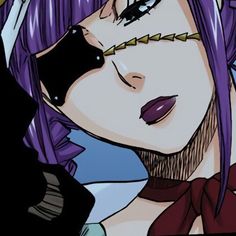 an anime character with purple hair and piercings