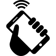 a hand holding a smart phone with a wi - fi antenna coming out of it