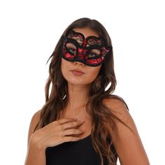 Are you looking to add a twist to your Masquerade costume? This Beautifully detailed eye mask features a Shiny red base with an elegant Black lace overlay to give a mysterious and Stunning look.  The Mask is held onto the wearer with the use of a strong elastic at the rear, ensuring a comfort fit that won't move around while wearing. We have designed these masks to be one size fit's all, meaning anyone can wear them! Lace Eye Mask, Masquerade Ball Dresses, Dress Masquerade, Red Gothic, Gothic Lace, Masquerade Costumes, Costume Mask, Masquerade Ball, Lace Overlay