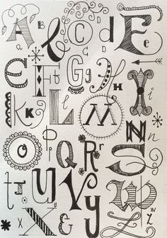 the letters and numbers are drawn in black ink on white paper with an ornate design