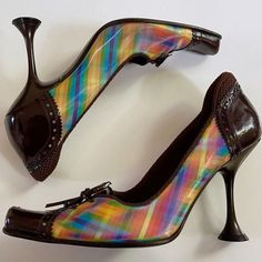 Vintage Miu Miu, Holographic Heels, Silly Clothes, What Should I Wear Today, Sports Merchandise, Funky Shoes, Elegant Dresses Classy, Dog Cages, Stunning Shoes