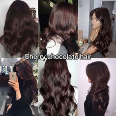 Aesthetic Hair Colour Ideas, Cherry Chocolate Brunette Hair, Types Of Red Hair, Cherry Chocolate Hair, Dark Red Brown Hair, Chocolate Cherry Hair Color, Brown Hair Looks, Cherry Brown