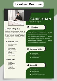 a green and white resume template with an image of a person in the background on it