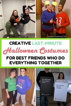 creative last-minute Halloween costumes for best friends, girl group costume ideas for women Costumes For Friends, Two Person Costumes, Last Minute Couples Costumes, Two Person Halloween Costumes, Halloween Preppy