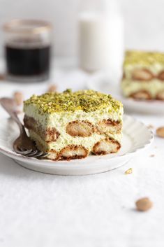 a piece of cake sitting on top of a white plate