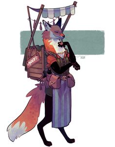 a fox is carrying a bag on it's back