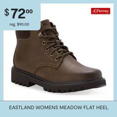 Meadow is a lace-up plain-toe boot equipped with a durable lug sole. Fabric-lined synthetic upper. Fully-lined, cushioned insole for all-day comfort. Fully-lined, cushioned insole for all-day comfort. Boot height: 4". Heel height: 1 1/2".Features: Cushioned, Lug Sole, Memory FoamClosure Type: Lace-UpFootwear Technology: Memory Foam InsoleShaft Circumference: 12 InchesBoot Shaft Height: 4 InchesShoe Heel Height: 1 1/2 InchesUpper/Outer Base Material: 100% PolyurethaneShoe Lining Material: Fabric… Heeled Lace Up Boots, Boots Brown, Lug Sole, Lace Boots, Brown Boots, Lace Up Boots, Block Heels, Memory Foam, Heel Height