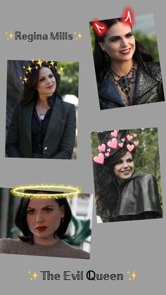 the evil queen is wearing an angel halo and stars on her head as she poses for pictures