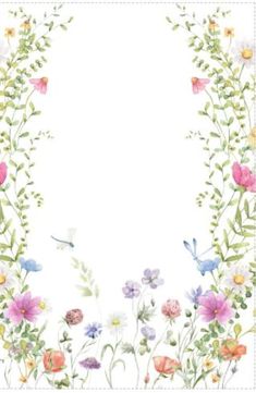 a floral border with butterflies and flowers on it's edges, in the center is a