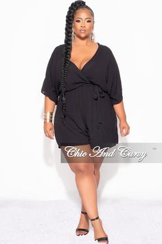 Rayon %: 100 Lining Polyester %: 100 Model is wearing 1x Chic And Curvy, Wrap Romper, Final Sale, Jumpsuit Romper, Rompers, Plus Size, Black