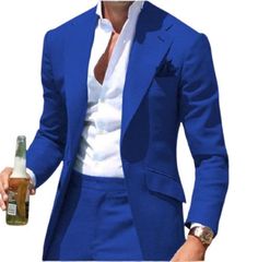 Men's Peaked Lapel Suits, Blue Suits, 2 Piece Suits, One Button Suits Wedding Suits, Groom Wear Suits, Summer Suits, Beach Suit This Suit with Come Jacket + Pants (  2 Piece suit)Heavy Weight 1000 - 1200 GRAMSTwo deep pockets at bottom and breast pocket finishedJacket is fully lined with 100% satinPerfect for hosting, smoking, lounging & all occasionsPerfect gift for the Perfect man or just as a personal treatFREE FAST 5-8 DAY ORDER TO DELIVERY SHIPPING ACROSS THE ENTIRE USASUPERFAST WORLDWI Men Goals, Groom Tuxedo Wedding, Wedding Blazers, Terno Slim, Business Casual Suit, Wedding Suits Groomsmen, Blue Suit Men, Dinner Suit, Groomsmen Wedding