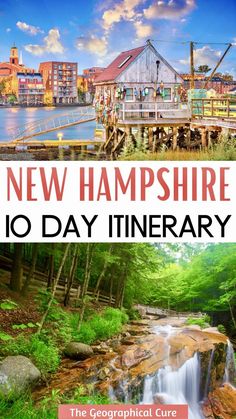 Pinterest pin for The Perfect New Hampshire Road Trip Itinerary New Hampshire Road Trip, 50 States Travel, Trip To Colombia, Visit Maine, New England Road Trip, Perfect Ten, Fall Road Trip, Maine Vacation, New England Travel