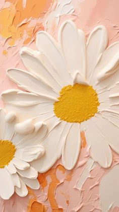 white and yellow flowers painted on a pink background