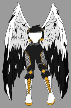 an image of a person with wings on his body and boots in front of them