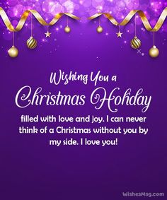 a purple christmas card that says wishing you a christmas holiday filled with love and joy