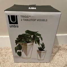 an unopened box with two plants in it