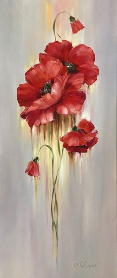 a painting of red flowers on a white background