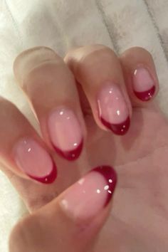 Clean Nail Inspo Almond, Pretty Burgundy Nails, Wine And Pink Nails, Nail Ideas With Natural Nails, Simple Nails For Homecoming, Fall Nails Coquette, Dark Red Almond French Tip Nails, Aesthetic Nail Inspo Simple, Nail Ideas For A Red Dress