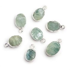 Silver Leafed Aquamarine Oval Pendant 1 Bead - The Bead Traders Oval Silver Aquamarine Jewelry, Nickel-free Green Oval Pendant Jewelry, Nickel-free Turquoise Oval Pendant Jewelry, Blue Oval Turquoise Nickel-free Necklace, Blue Faceted Oval Beads, Bluish Green, Green Colour Palette, Oval Pendant, Silver Leaf